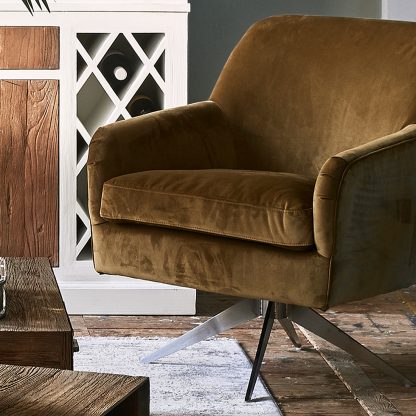 Rivièra Maison: Fawcett Swivel Chair, velvet, windsor green