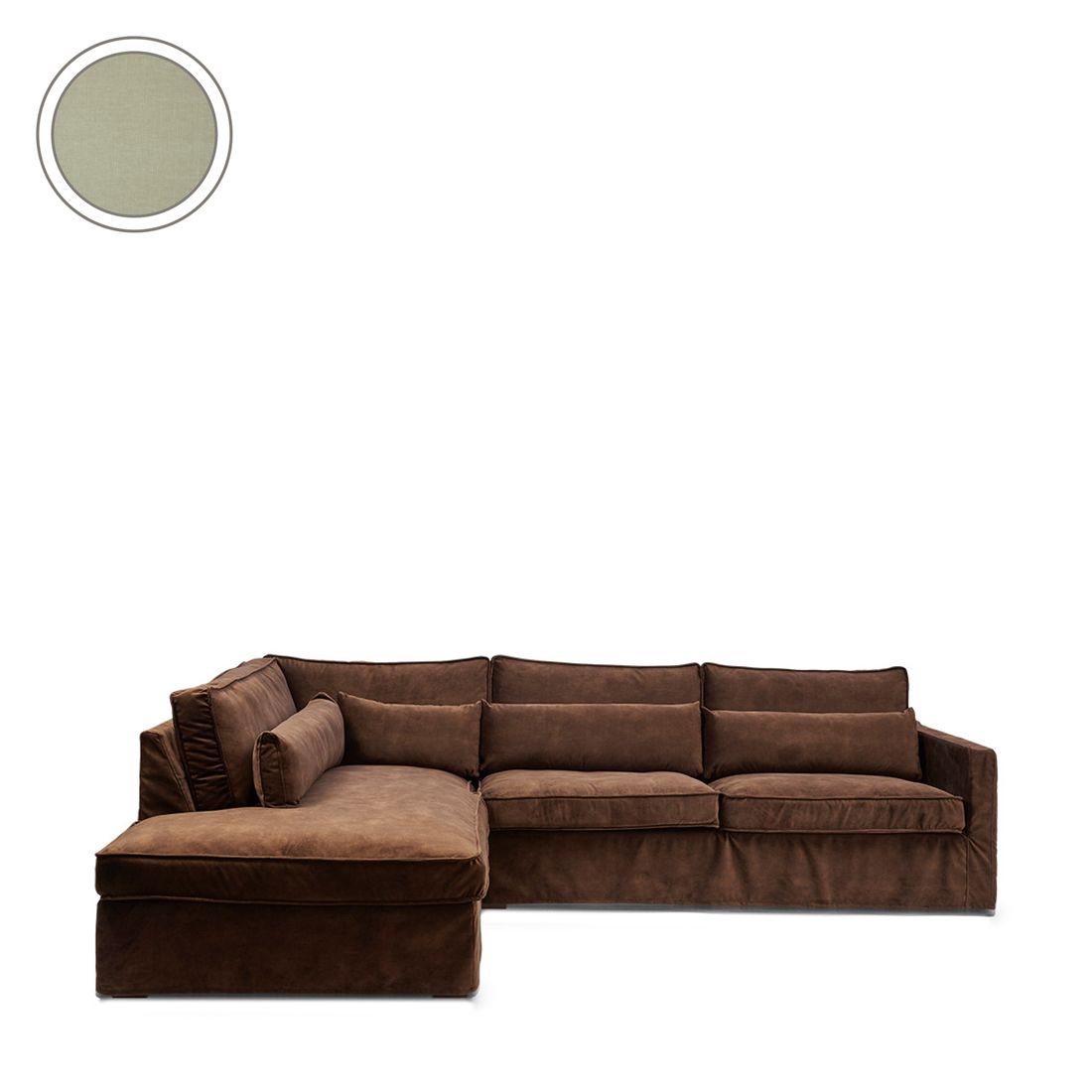 Rivièra Maison: Brompton Cross Corner Sofa Chaise Longue left, washed cotton, moss green