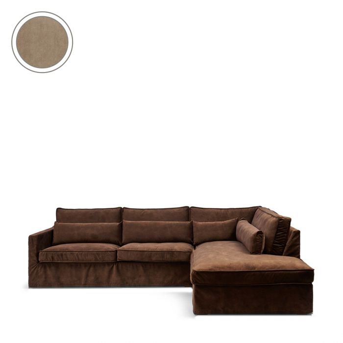 Rivièra Maison: Brompton Cross Corner Sofa Chaise Longue Right, velvet, golden beige
